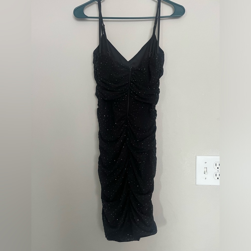 Spaghetti strap black beaded dress